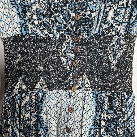 FREE PEOPLE Mexicali Rose Smocked Waist Maxi Dress Blue Size XS Boho Bohemian - Picture 5 of 16